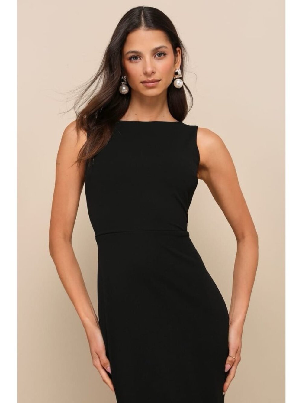Lulus Exquiste Refinement Maxi Dress Sz Large Black Low Back Bow Mermaid Gown - Picture 5 of 9